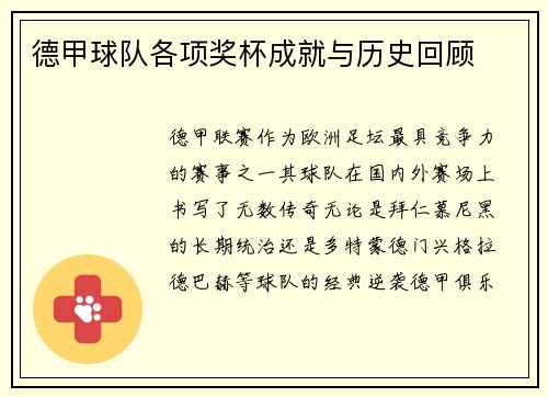 德甲球队各项奖杯成就与历史回顾